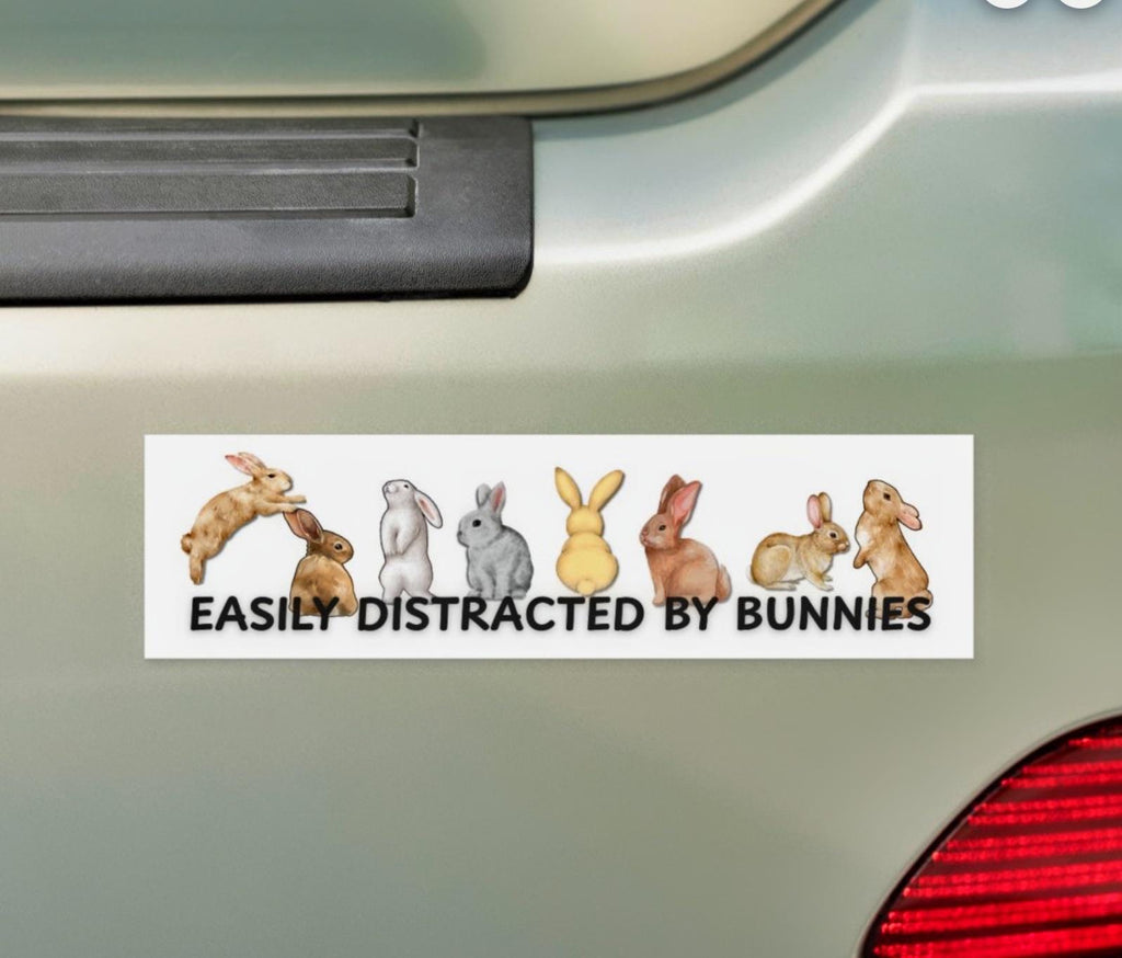 Easily Distracted by Bunnies magnetic bumper sticker for bunny lovers