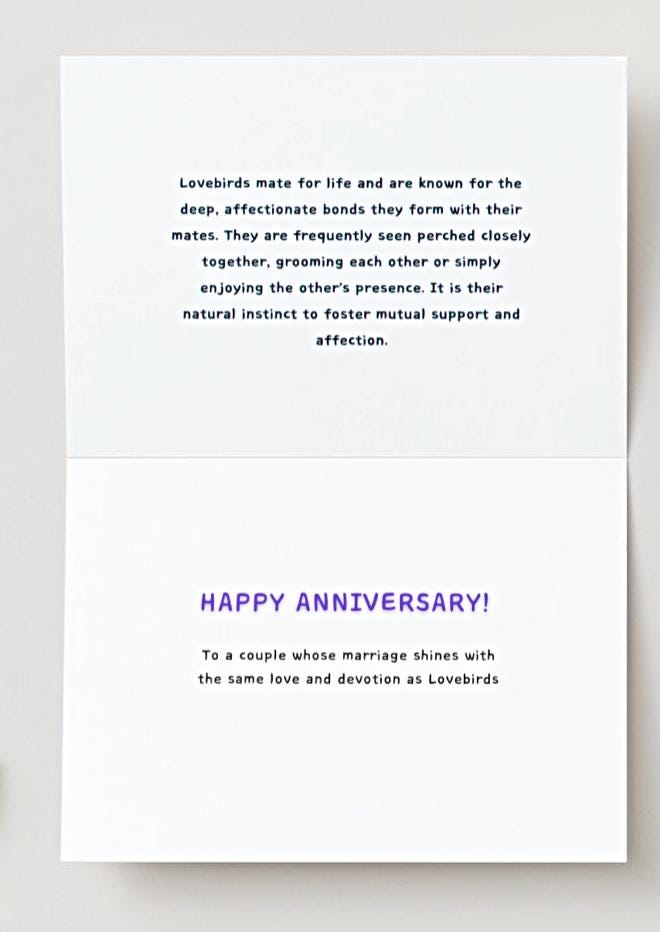 Love Birds Mate for Life anniversary card