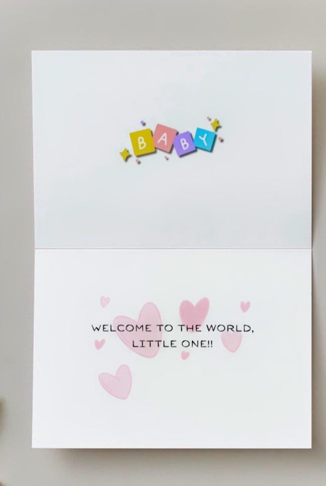 Welcome Baby Card: Newborn, Pink & Purple Wreath