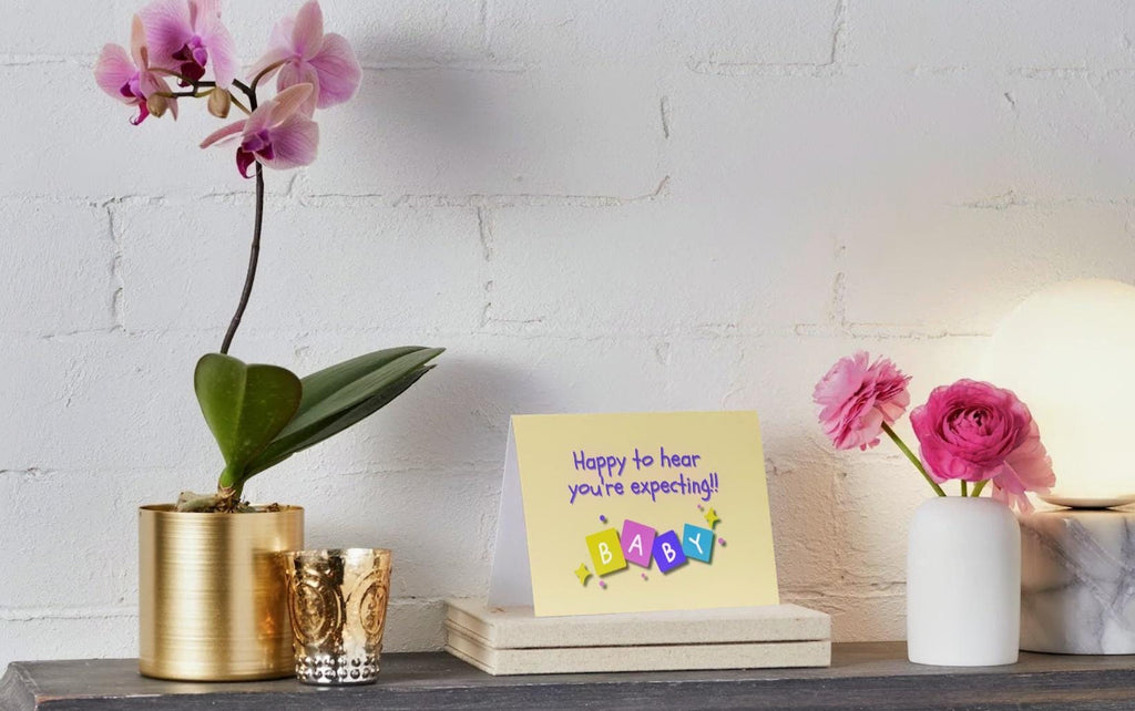 Welcome Baby Card: Newborn Wreath, Pink & Purple Hearts